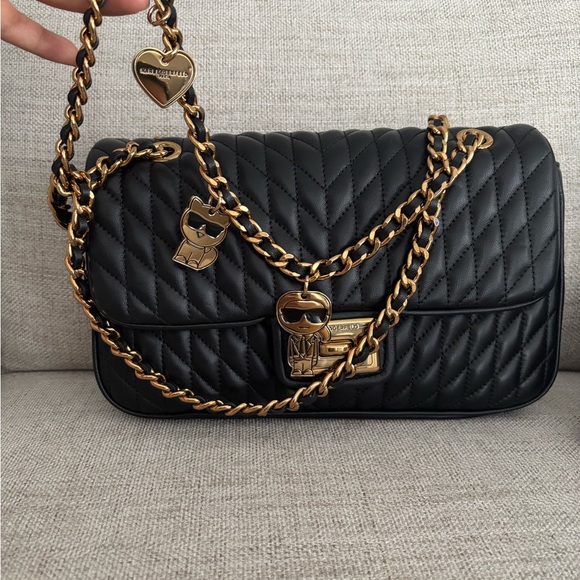 Karl Lagerfeld Handbags - Karl Lagerfeld Black Quilted Chain Shoulder Bag